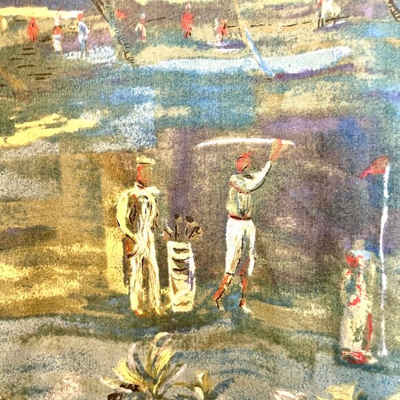 Vintage KAHALA Hawaiian Islands Golf Players Pattern Cotton Shirt, Size L - Picture 3 of 5